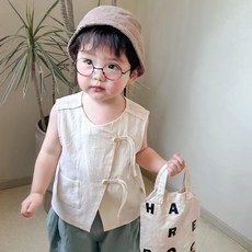 小不點兒 【100-120碼】兒童馬甲背心 男女寶寶無袖上衣潮 夏季薄款背心寶寶夏裝女童民族風純色洋氣馬甲