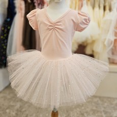 아동 유아 여아 반팔 레오타드 튜튜 스커트 일체형 발레복 세트 구성 연핑크