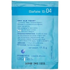 페르멘티스 FMT_FDY_S04 사파레 S-04 드라이 이스트 - 11.5g Fermentis FMT_FDY_S04 Safale S-04 Dry Yeast - 11.5g, 0.4온스(1팩), 1개