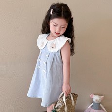 DFMEI 女童無袖連衣裙夏季新款洋氣公主裙寶寶夏裝可愛背心裙子