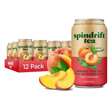 Spindrift 브루드 아이스티 복숭아 녹차 진짜 짜낸 과일로 제작 탄산 없음 350ml(12온스) 캔 12개 팩 (캔 당 49칼로리만), Spindrift 브루드 아이스티 복숭아 녹차 진짜 짜