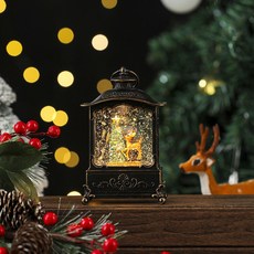 聖誕複古裝飾品聖誕風燈聖誕老人手提打水扁燈髮光帶音樂禮物擺件, 1個, 扁方樹