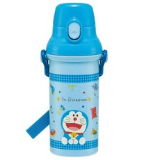 Skater 哆啦A夢兒童水壺 480ml 輕巧便攜 一鍵開啟 肩帶設計, Blue, 1個