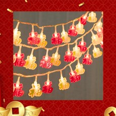 新年福字燈串 金紅雙色 3公尺 USB乾電池兩用 閃爍/恆亮雙模式 喜氣春節燈飾 過年佈置, 1件