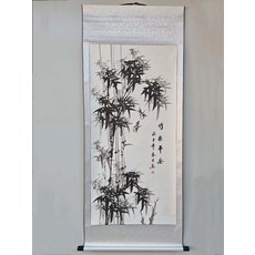 純手繪寫意花鳥畫 水墨竹子 卷軸裝裱 竹報平安, 參考詳情頁