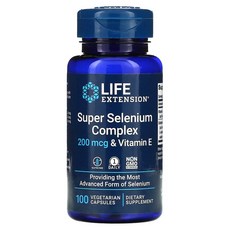 Life Extension 슈퍼 셀레늄 복합체 & 비타민E 200mcg 베지 캡슐 100정 LEX-17781, 1개