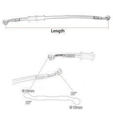 [호환] 28도 실버 그레이 400 ~ 2200mm 유압 브레이크 호스 DOT 오일 파이프 라인 땋은 케이블 10mm 밴조, 03 1100mm