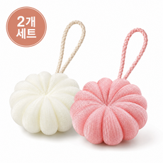 부드러운 망사 샤워볼 2p 세트 딥클렌징 풍성한 거품 걸이형 바디스펀지, 2개, 1세트, 화이트+핑크