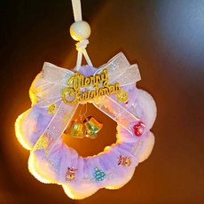 臺灣*出貨 創意扭扭棒聖誕花環diy手工材料包自制聖誕花環成品花送親朋好友, 淺紫聖誕花環diy材料包, 1個