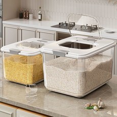 style dr 가정용 초대형 용량 쌀통 계량 쌀통 쌀독 잡곡통 방충 쌀 보관통, 화이트, 1개