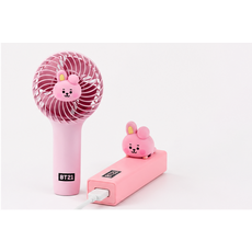 BT21 COOKY 手持風扇 USB集線分享器組合, 粉紅色, 手持風扇加USB集線器