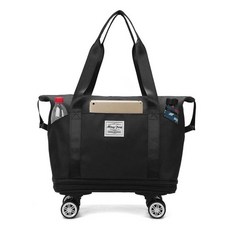 KEQIKAI 확장 가능한 롤링 더플 백 바퀴가 달린 여행용 토트백 대형 방수 휴대용 오버나이트 회색. 라지 모던.