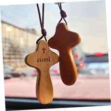 차량용 십자가 목걸이 예수 각인 원목 종교용품 기독교 자동차 룸미러 장식 매달이 액세서리, 1개, 다크브라운 미각인