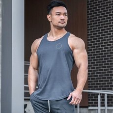 台灣發貨 印花網眼吸濕排汗透氣速乾修身彈性運動健身訓練男士工字背心