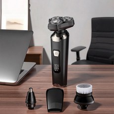Veralool 남자 전기면도기 자기흡인 4in1 생활방수 전동 휴대용 C타입 충전식 쉐이버 코털제거기 남성 3헤드 면도기, 블랙, FK-399
