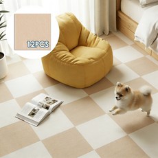 Folvia 접착식 미끄럼방지 바닥 조각매트 반려동물 층간소음 완화 바닥매트, 12개, 베이지