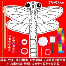 【開發票/統編】DIY風箏教學材料包 兒童手工製作 空白填色繪畫 自製風箏 玻纖骨架 防水布料 易飛設計 多圖案960112, 竹子蜻蜓材料包全套（線稿）, 1個