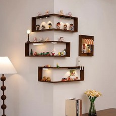 轉角壁掛展示架 裝飾架, 外角胡桃色, 1層