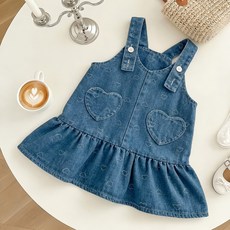 女寶寶衣服韓版ins揹帶裙木耳邊立領襯衫韓版時尚愛心口袋連衣裙