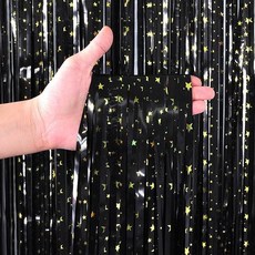 파티장식 스타프린트블랙 은박수술커튼 파티세트, 파티장식은박수술커튼(스타프린트블랙), 1개