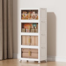 Kleeno 접이식 수납장 설치 안함 3단 4단 5단 이동식 양문형 수납장 대용량 다용도 폴딩 리빙박스, 4층, 4층