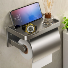 융풍 화장지 걸이 무타공 벽걸이 욕실 휴지걸이 플립형 커버 견고한 스페이스 알루미늄 휴지홀더, 그레이, 1개
