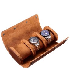 HATOFES 남성용 시계 박스 - 롤 케이스 가죽 오거나이저 탈착식 베개 포함 럭셔리 PU 소재 빈티지 디스플레이 시계용 보관 (슬롯 3개) 232605