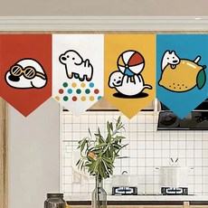 臺灣熱賣 卡通動物三角旗簾 廚房裝飾半簾 遮擋簾 旗簾 玄關隔斷簾 短簾 可定製, 凱特克斯G011,20cm*30cm魔術貼