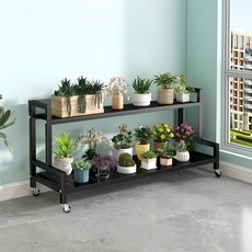 DP동봉국제무역 화분진열대 이동식 정리 선반 스텝형 대형 다용도 실내 베란다, 2단, 블랙 120cm