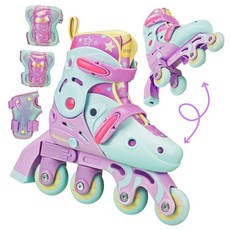 Roller Derby Switch Skates for Beginners 2 in 1 Adjustable Convert from Learn Mode to Inline Toddle, Purple Stars, 1개
