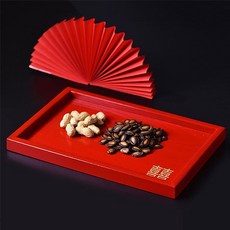 FlowerSP 實木喜慶方形托盤 婚禮佈置 喜糖盤 茶盤, 1個