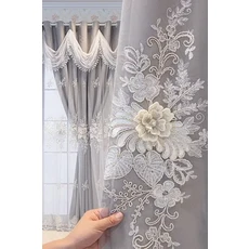 거실 다이닝 룸 침실을위한 자수 더블 커튼 양각 Tulle 파티션 도어 창 커튼 사용자 정의