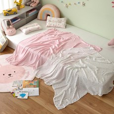 모던하우스 보들보들 뱀부100 거즈 블랑켓 2종 세트, 토끼하트핑크아이보리