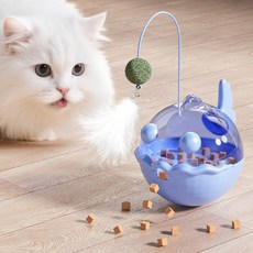 큐트스마트 고양이 물고기 모양 오뚝이 스낵볼 장난감, 1개, 블루