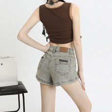 SAHINER 여성 여름 쫀쫀 스판 하이웨스트 데님 핫팬츠 청반바지 LWADK11