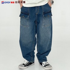 OY1 男童2025春夏新款多口袋直筒高街牛仔長褲潮褲