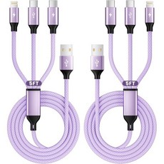 IDISON 다중 충전 케이블2팩 4FT 다중 장치용 3인치 USB 충전 케이블 타입-C가 있는 땋은 범용 휴대폰 충전기 코드 마이크로 USB iPhone171614안드로이드, 2Packs4FT, Purple