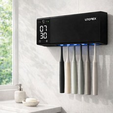 유토렉스 UV-C살균 히팅건조살균 송풍건조 벽걸이 무선칫솔살균기 네오큐브, 블랙, URT-145CHB