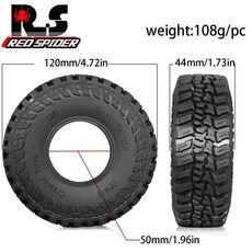 RC카 1.9인치 오프로드 대형 고속 용품 조립 장난감 부품, 1개, 120x44mm 전사 타이어