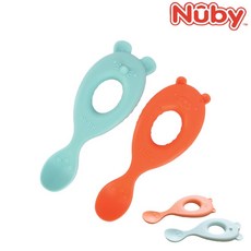 Nuby 幼兒學習圓柄湯匙二入組 矽膠兒童餐具 寶寶學習湯匙 圓柄好握, 1個