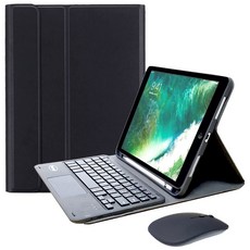 Powerway iPad Air3/Pro10.5吋專用樂控型藍牙鍵盤皮套組，搭配同色無線滑鼠，無線連接，一年保固, 尊貴黑(黑色鍵帽/黑色滑鼠), 巧克力式鍵帽