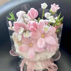모루 꽃다발 키트 공예 취미 패키지 만들기 부케 DIY, 핑크 버블 꽃다발 키트, 1개