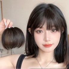 1+1 애교 일자 소프트 뱅 앞머리 가발 부분 헤어피스 웨이브 풀뱅, 1개, 블랙+내추럴브라운