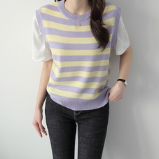 JENIT 女款寬鬆圓領條紋針織背心