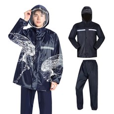 SEVOREN 남성용 레인코트 가후 비옷 세트 이중모자 오토바이 배달용 강력방수 우비 우의, 블랙