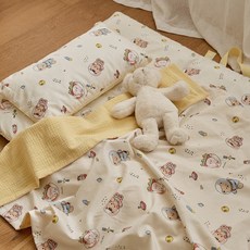 돗투돗 퓨어코튼 리버서블 휴대용 낮잠패드+베개커버 (속통 포함), 우주탐험(옐로우)