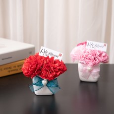 하트진주 카네이션 화분set 8cm (2컬러) 조화 어버이날 스승의날 선물 감사, 레드, 1개