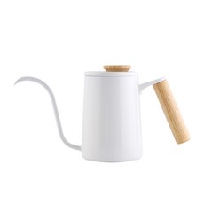 핸드드립포트 350ml 색상 우드 손잡이 핸드드립 주전자 드립포트, 화이트, 1개