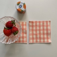 컵받침 패브릭 코스터 체크 시리즈 2p, 코랄, 1세트