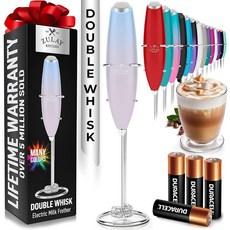 Zulay Kitchen AA 듀라셀 배터리 4개가 있는 강력한 우유 거품기 지팡이 - 초고속 휴대용 음료 믹서 - 커피 라떼 카푸치노 말차 및 크리머용 전기 거품기 폼, Cloud